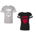 thumbnail image 1 of King Queen Poker Unisex Couple Matching Cotton Jersey style T-Shirt Contrasting stripes on sleeves (Men Heather / Women Black) (Men S / Women XL), 1 of 3