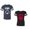 thumbnail image 1 of King Queen Poker Unisex Couple Matching Cotton Jersey style T-Shirt Contrasting stripes on sleeves (Men Navy / Women Black) (Men S / Women S), 1 of 3