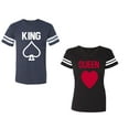 thumbnail image 1 of King Queen Poker Unisex Couple Matching Cotton Jersey style T-Shirt Contrasting stripes on sleeves (Men Navy / Women Black) (Men XXXL / Women XXL), 1 of 3