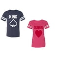 thumbnail image 1 of King Queen Poker Unisex Couple Matching Cotton Jersey style T-Shirt Contrasting stripes on sleeves (Men Navy / Women Pink) (Men XXL / Women M), 1 of 3