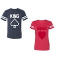 thumbnail image 1 of King Queen Poker Unisex Couple Matching Cotton Jersey style T-Shirt Contrasting stripes on sleeves (Men Navy / Women Red) (Men XL / Women XXL), 1 of 3