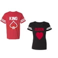 thumbnail image 1 of King Queen Poker Unisex Couple Matching Cotton Jersey style T-Shirt Contrasting stripes on sleeves (Men Red / Women Black) (Men XL / Women L), 1 of 3