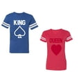 thumbnail image 1 of King Queen Poker Unisex Couple Matching Cotton Jersey style T-Shirt Contrasting stripes on sleeves (Men Royal / Women Red) (Men XL / Women M), 1 of 3