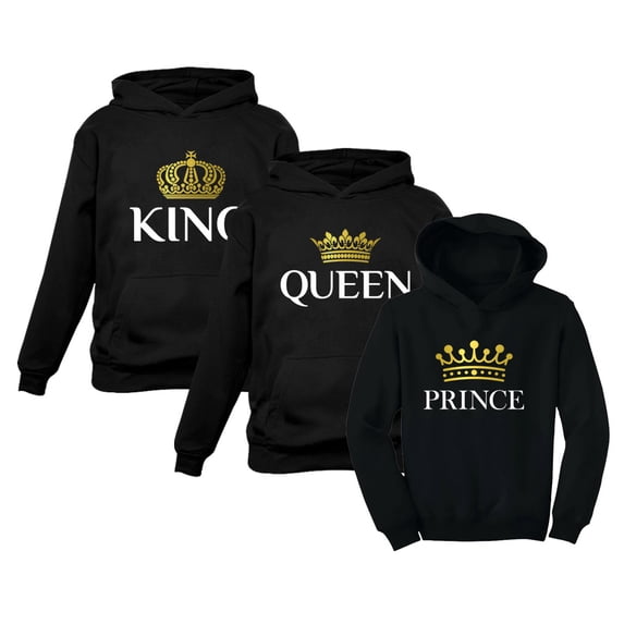 King Queen Prince Family Matching Hoodies Husband Wife & Son Valentines Day Set Queen Black Medium / King Black Large / Prince Black 4T