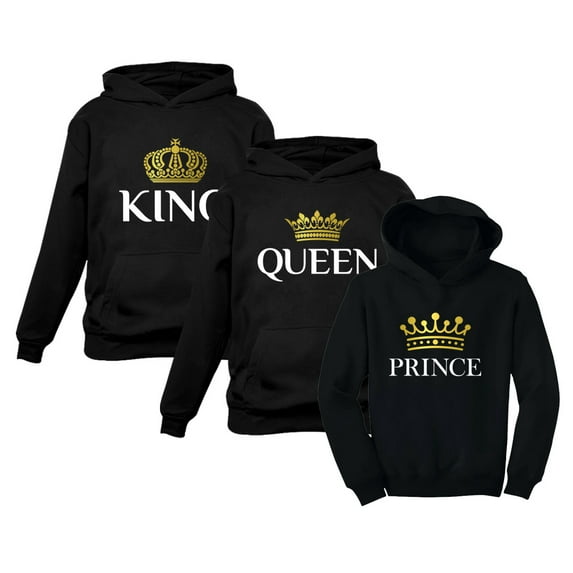 King Queen Prince Family Matching Hoodies Husband Wife & Son Valentines Day Set Queen Black XX-Large / King Black Large / Prince Black 4T