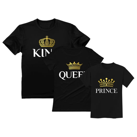 King Queen & Prince Family Set For Husband Wife & Boy Matching For Valentines King Black Large / Prince Black 4T / Queen Black Small