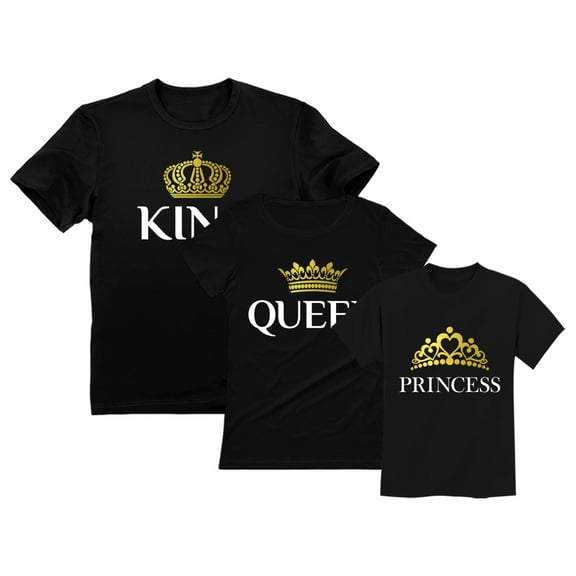 King Queen Princess Family Matching T-shirts Husband Wife & Girl Valentines Day Queen Black XX-Large / King Black XXXX-Large / Princess Black 4T