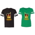 thumbnail image 1 of King Queen Red Gold Crown Matching Couple Cotton Jerseys (Men Black / Women Green) (Men L / Women L), 1 of 3