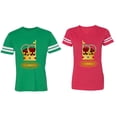 thumbnail image 1 of King Queen Red Gold Crown Matching Couple Cotton Jerseys (Men Green / Women Red) (Men M / Women XL), 1 of 3
