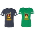 thumbnail image 1 of King Queen Red Gold Crown Matching Couple Cotton Jerseys (Men Navy / Women Green) (Men S / Women L), 1 of 3