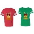 thumbnail image 1 of King Queen Red Gold Crown Matching Couple Cotton Jerseys (Men Red / Women Green) (Men S / Women L), 1 of 3