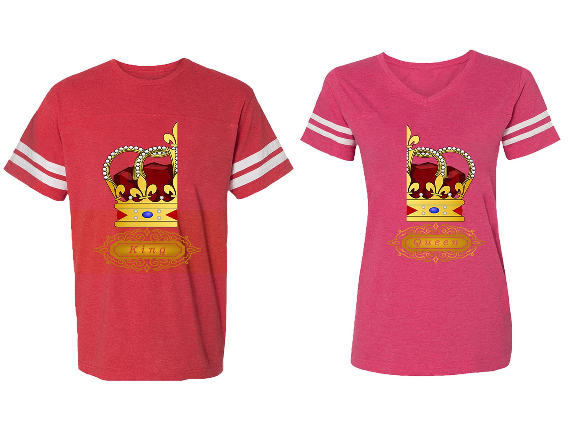 King Queen Red Gold Crown Matching Couple Cotton Jerseys (Men Red
