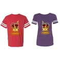 thumbnail image 1 of King Queen Red Gold Crown Matching Couple Cotton Jerseys (Men Red / Women Purple) (Men XL / Women S), 1 of 3