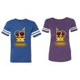 thumbnail image 1 of King Queen Red Gold Crown Matching Couple Cotton Jerseys (Men Royal / Women Purple) (Men M / Women L), 1 of 3
