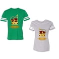 thumbnail image 1 of King Queen Red Gold Crown Unisex Couple Matching Cotton Jersey style T-Shirt Contrasting stripes on sleeves (Men Green / Women Heather) (Men XL / Women XL), 1 of 3