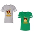 thumbnail image 1 of King Queen Red Gold Crown Unisex Couple Matching Cotton Jersey style T-Shirt Contrasting stripes on sleeves (Men Heather / Women Green) (Men M / Women S), 1 of 3