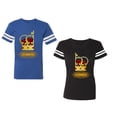 thumbnail image 1 of King Queen Red Gold Crown Unisex Couple Matching Cotton Jersey style T-Shirt Contrasting stripes on sleeves (Men Royal / Women Black) (Men XXL / Women XXL), 1 of 3