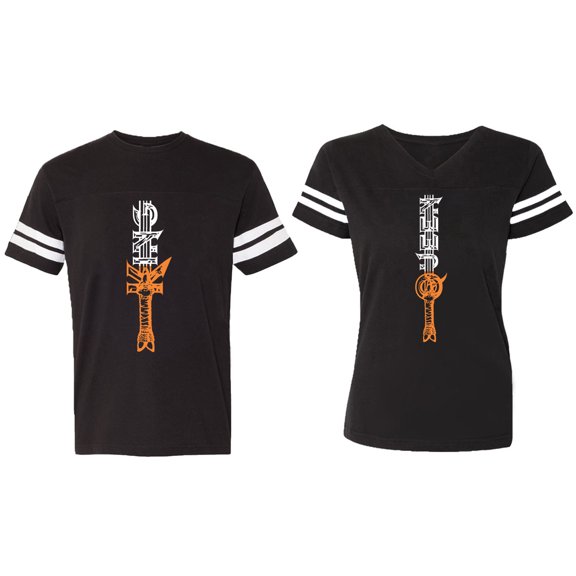 King Queen Sword Matching Couple Cotton Jerseys (Men Black / Women Black) (Men S / Women S)