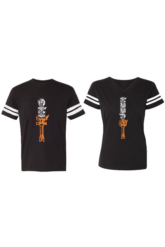 King Queen Sword Matching Couple Cotton Jerseys (Men Black / Women Black) (Men XXL / Women XXL)