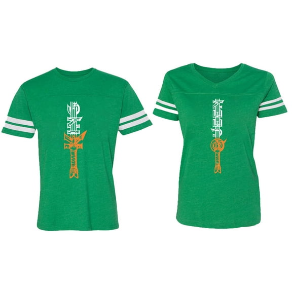 King Queen Sword Matching Couple Cotton Jerseys (Men Green / Women Green) (Men M / Women M)