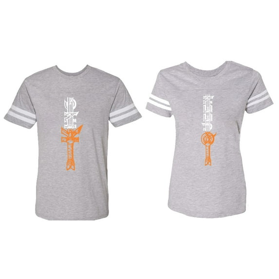 King Queen Sword Matching Couple Cotton Jerseys (Men Heather / Women Heather) (Men XL / Women L)
