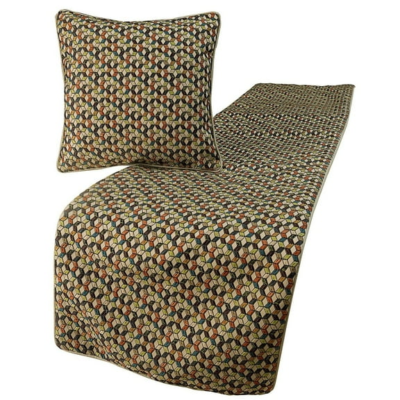 King Queen Twin Beige & Multicolor Decorative Twin 53"x18" Bed Runner With Pillow Cover, Floral Embroidery Bed Scarf on Jacquard Embroidered fabric - Trixee