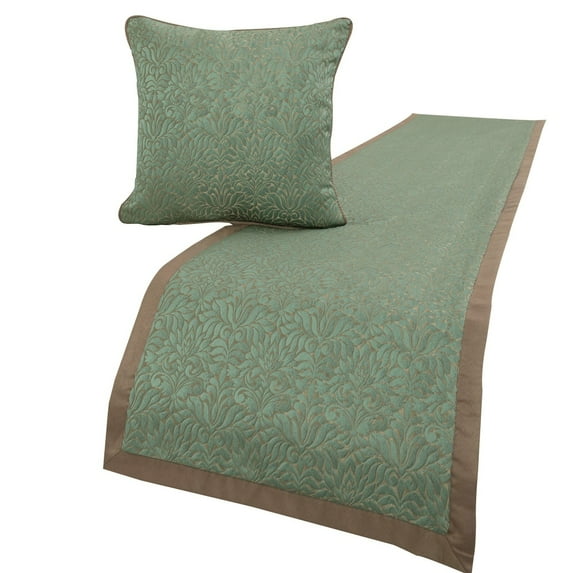 King / Queen / Twin Blue & Beige Decorative King 90"x18" Bed Runner WITHOUT Pillow Cover, Damask Bed Scarf on Jacquard fabric - Arabella