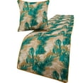 thumbnail image 1 of King / Queen / Twin Green Decorative King 90"x18" Bed Runner WITH Pillow Cover, Plam Leaves & Quilted Bed Scarf on Satin fabric - Palms, 1 of 5