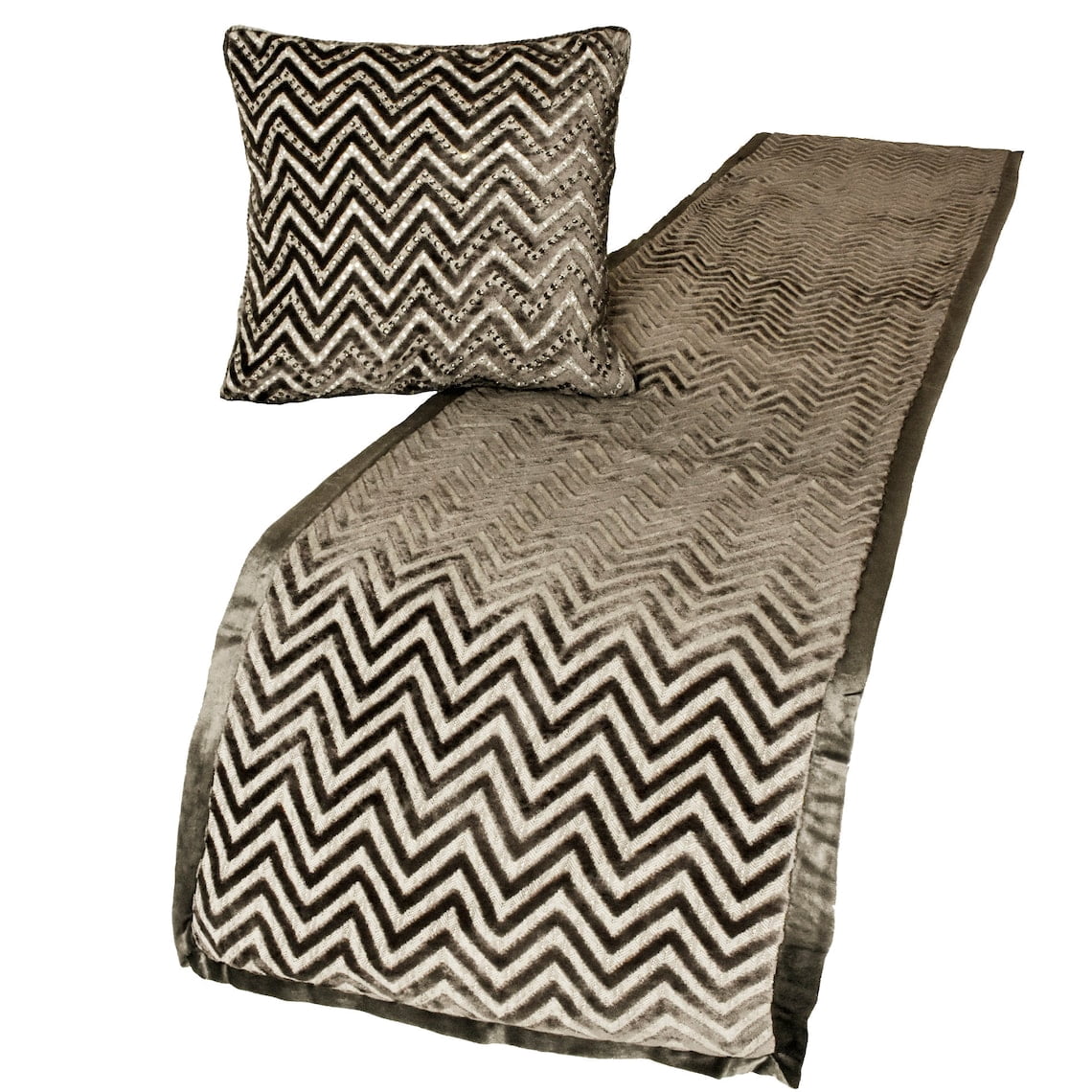 King Queen Twin Grey Decorative CA King 86"x18" Bed Runner With Pillow Cover, Crystals Bed Scarf on Velvet fabric - Grey Crystal Chevy