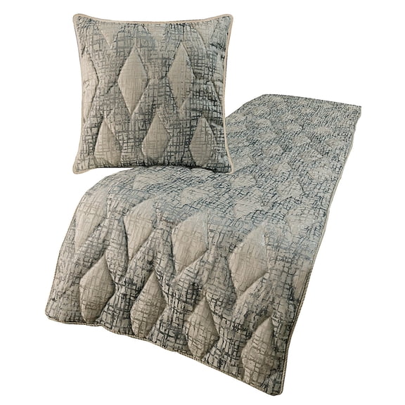 King Queen Twin Grey Decorative Twin 53"x18" Bed Runner without Pillow Cover, Quilted Bed Scarf on Jacquard fabric - Graphitti Grey