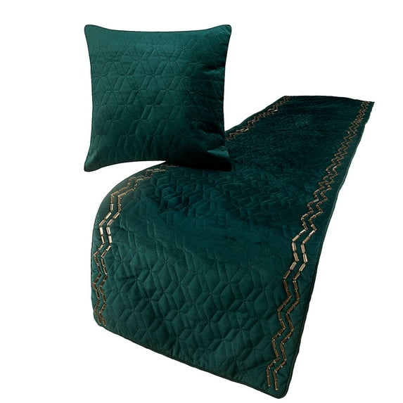 King Queen Twin Teal Blue Decorative King 90"x18" Bed Runner without Pillow Cover, Quilted & Crystals Bed Scarf on Velvet fabric - Teal Diamond Symphony
