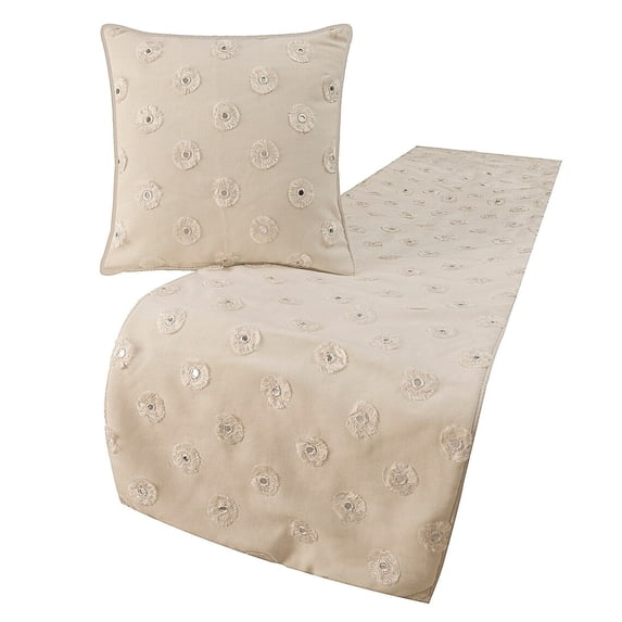 King Queen Twin White Decorative CA King 86"x18" Bed Runner without Pillow Cover, Mirror Embroidery Bed Scarf on Cotton fabric - Mirror Lover