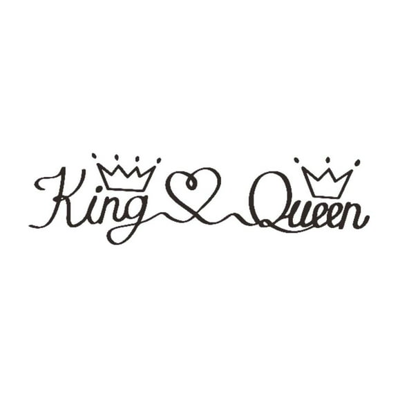 King Queen Wall Decal With Crowns And Heart Design - Decorative Vinyl Sticker For Bedroom, Living Room, Wedding Decor, Home Wall Art