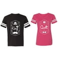 thumbnail image 1 of King Queen White Pentagon Matching Couple Cotton Jerseys (Men Black / Women Pink) (Men XXL / Women S), 1 of 3