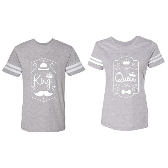 King Queen White Pentagon Matching Couple Cotton Jerseys (Men Heather / Women Heather) (Men XXL / Women XXL)