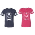 thumbnail image 1 of King Queen White Pentagon Matching Couple Cotton Jerseys (Men Navy / Women Pink) (Men XL / Women S), 1 of 3