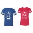 thumbnail image 1 of King Queen White Pentagon Matching Couple Cotton Jerseys (Men Royal / Women Red) (Men XXL / Women XL), 1 of 3
