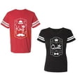 thumbnail image 1 of King Queen White Pentagon Unisex Couple Matching Cotton Jersey style T-Shirt Contrasting stripes on sleeves (Men Red / Women Black) (Men S / Women S), 1 of 3