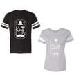 thumbnail image 1 of King Queen White Pentagon Unisex Couple Matching Cotton Jersey style T-Shirt Contrasting stripes on sleeves (Men Black / Women Heather) (Men XXL / Women XXL), 1 of 3