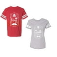 thumbnail image 1 of King Queen White Pentagon Unisex Couple Matching Cotton Jersey style T-Shirt Contrasting stripes on sleeves (Men Red / Women Heather) (Men XL / Women XXL), 1 of 3