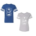 thumbnail image 1 of King Queen White Pentagon Unisex Couple Matching Cotton Jersey style T-Shirt Contrasting stripes on sleeves (Men Royal / Women Heather) (Men XXL / Women L), 1 of 3