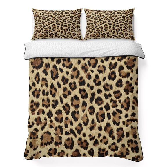 King Quilt Bedding Set, Abstract Leopard Print Soft Microfiber Summer Bedspread Coverlet with 2 Pillow Shams for All Season, Brown Animal Spots Breathable Bedding Set for Hot Sleepers