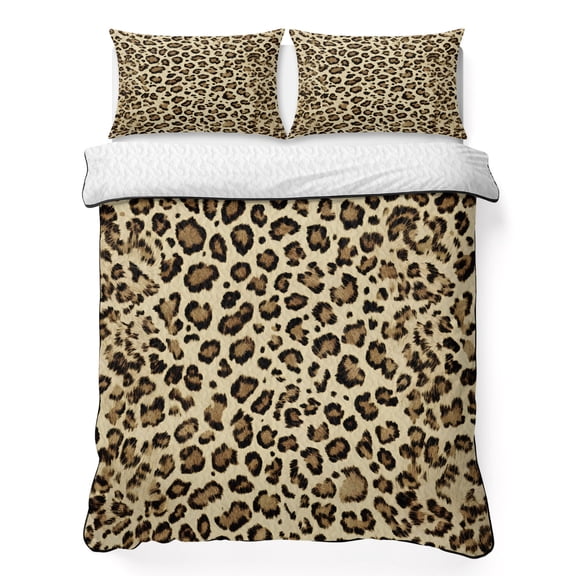 King Quilt Bedding Set, Abstract Leopard Print Soft Microfiber Summer Bedspread Coverlet with 2 Pillow Shams for All Season, Classic Brown Spots Breathable Bedding Set for Hot Sleepers