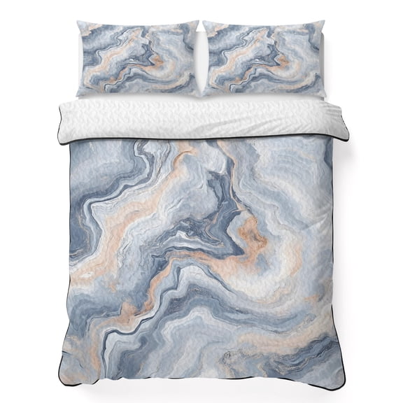 King Quilt Bedding Set, Abstract Marble Texture Art Soft Microfiber Summer Bedspread Coverlet with 2 Pillow Shams for All Season, Luxury Dream Breathable Bedding Set for Hot Sleepers