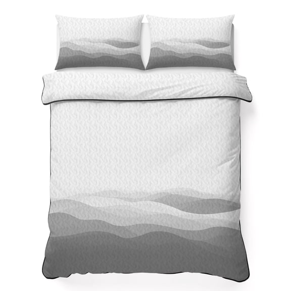 King Quilt Bedding Set, Abstract Minimalist Gray Ombre Soft Microfiber Summer Bedspread Coverlet with 2 Pillow Shams, Modern Geometric Wave Stripe Breathable Bedding Set for Hot Sleepers