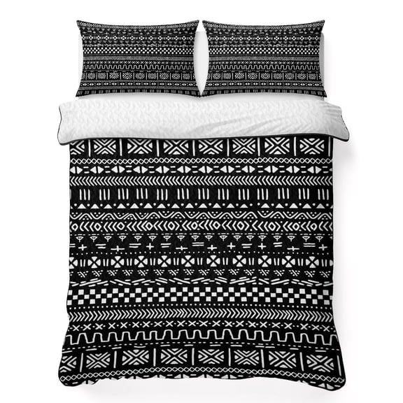 King Quilt Bedding Set Africa Traditional Ethnicity Pattern Summer Quilt Lightweight Quilted Coverlet with 2 Pillow Shams, Abstract Geometric Art 3-Piece Bedspread Quilt Set for All Season