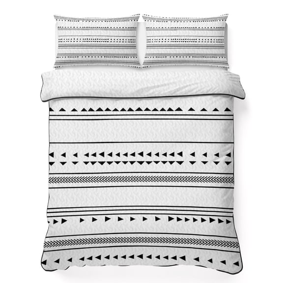 King Quilt Bedding Set Bohemian Ethnic Triangle Plaid Stripes Breathable Summer Cooling Blanket for Hot Sleepers, Black Arrow Lines Lightweight Soft Bedding Set with 2 Pillow Shams for All Season
