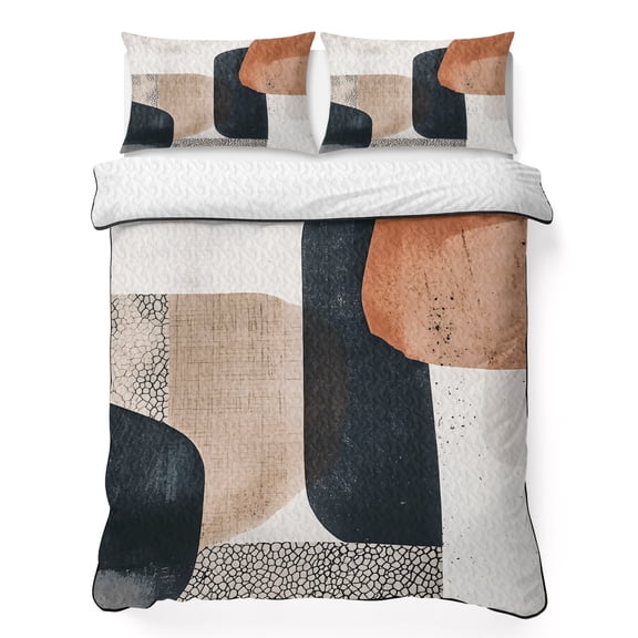 King Quilt Bedding Set Bohemian Gradient Color Block Summer Quilt Lightweight Quilted Coverlet with 2 Pillow Shams, Nordic Minimalist Style 3-Piece Bedspread Quilt Set for All Season