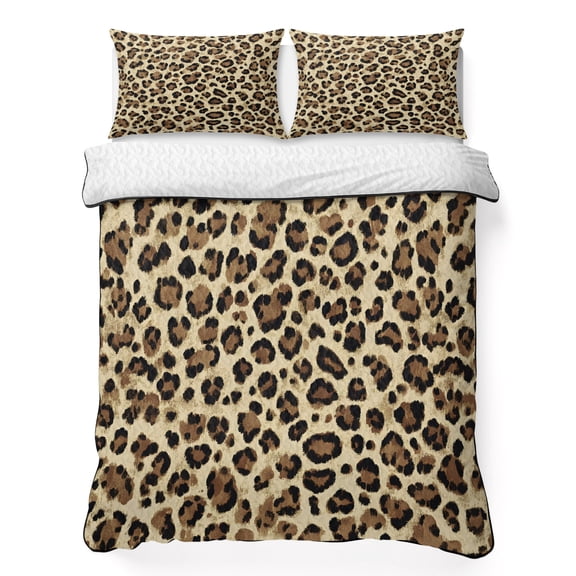 King Quilt Bedding Set, Classic Leopard Print Soft Microfiber Summer Bedspread Coverlet with 2 Pillow Shams for All Season, African Animal Print Texture Breathable Bedding Set for Hot Sleepers