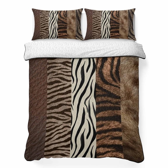 King Quilt Bedding Set Country Zebra Texture Breathable Summer Cooling Blanket for Hot Sleepers, Farmhouse Brown Animal Printed Lightweight Soft Bedding Set with 2 Pillow Shams for All Season